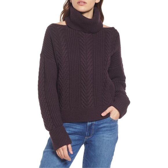NWT PAIGE Lorilee Turtleneck Cable Knit Wool Blend Sweater in Dark Sangria sz M - Picture 1 of 12